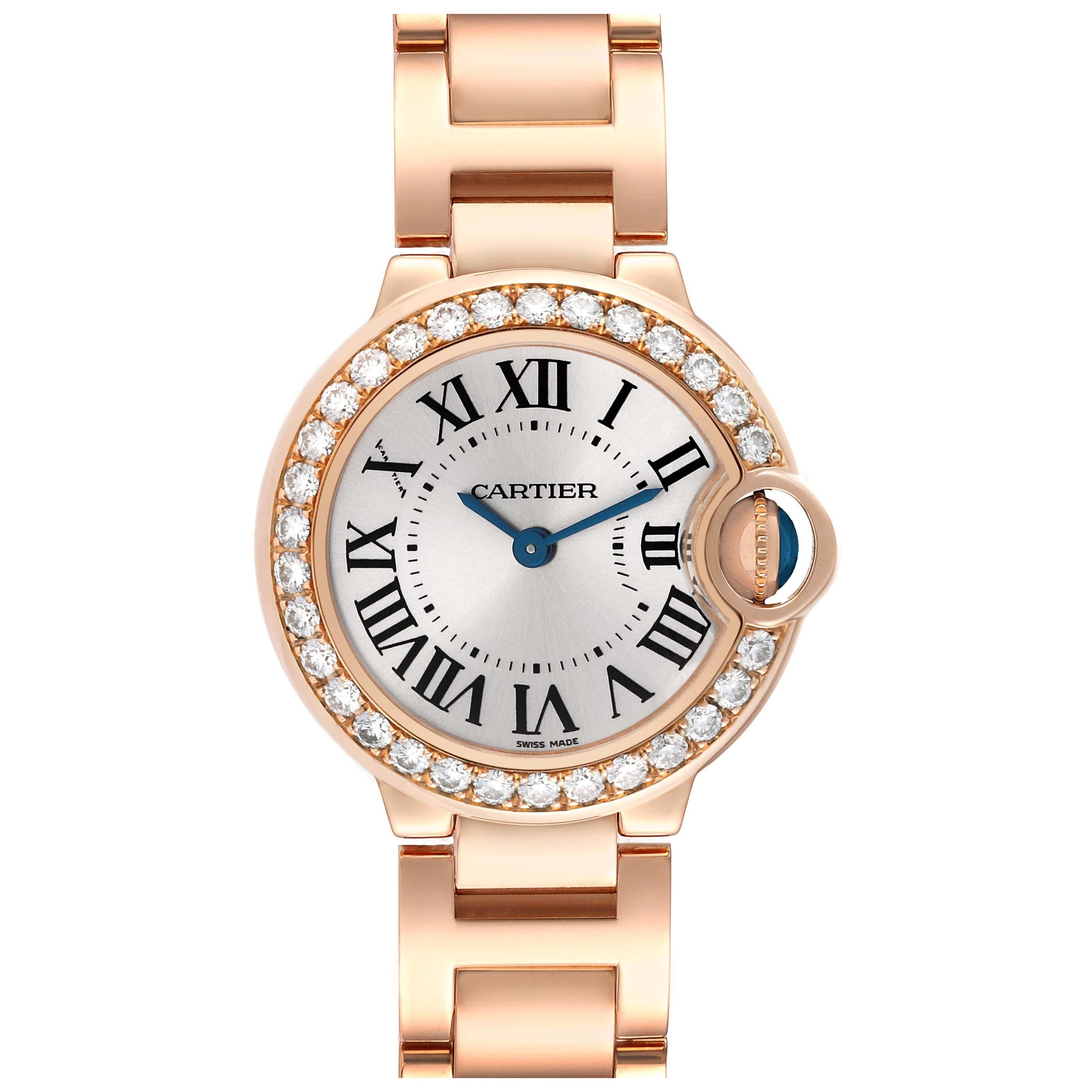 Cartier Ballon Blau Rose Gold Diamant Damenuhr WJBB0015 im Angebot