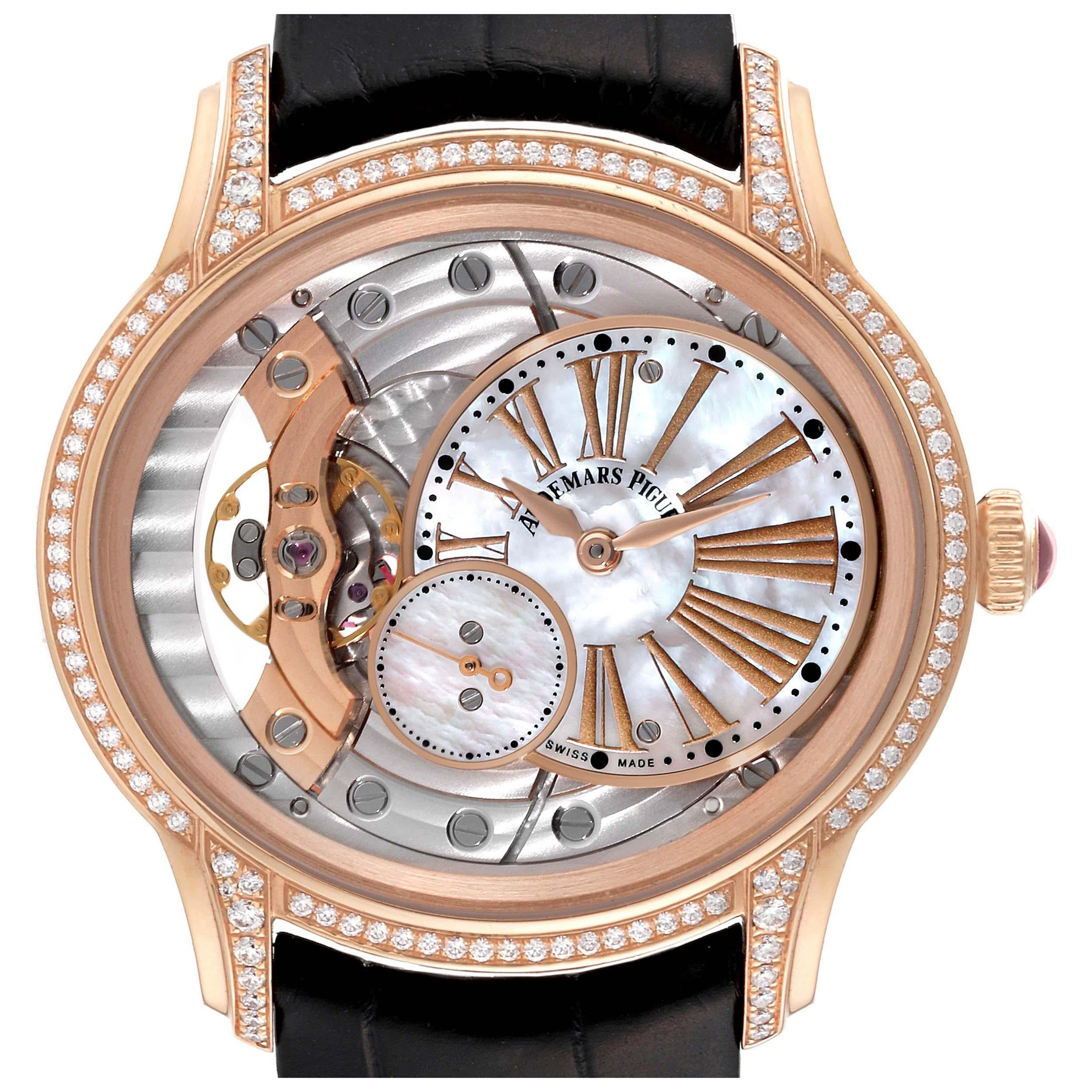 Audemars Piguet Millenary Rose Gold Mother of Pearl Diamond Ladies Watch 77247OR For Sale