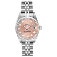 Rolex Datejust Salmon Diamond Dial White Gold Steel Ladies Watch 69174