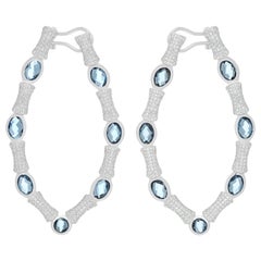 London Blue Topaz and Diamond Studded Earrings in 14K White Gold