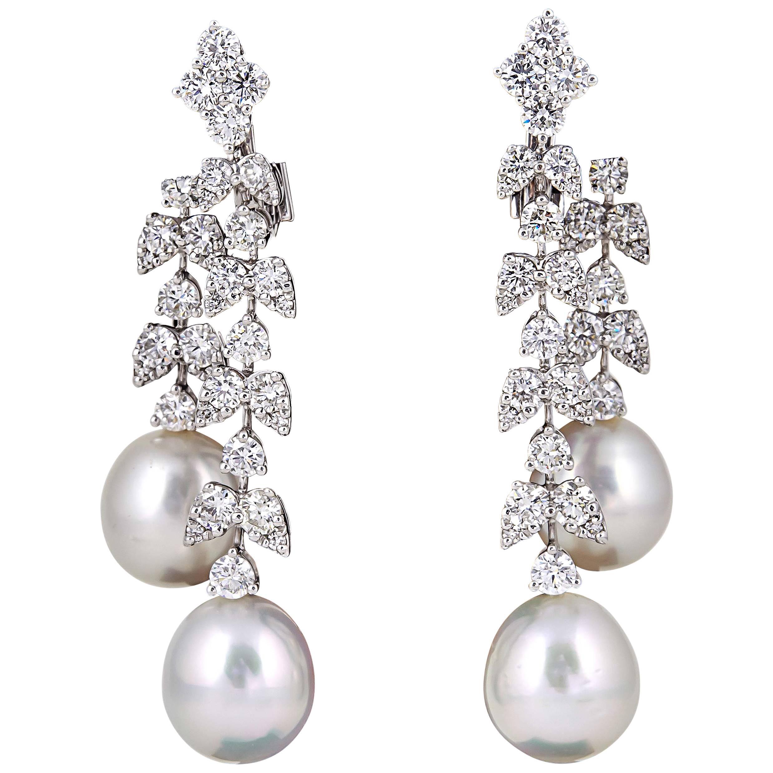 Fabulous Pearl Diamond Gold Dangle Drop Earrings