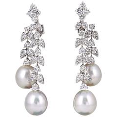 Fabulous Pearl Diamond Gold Dangle Drop Earrings 9