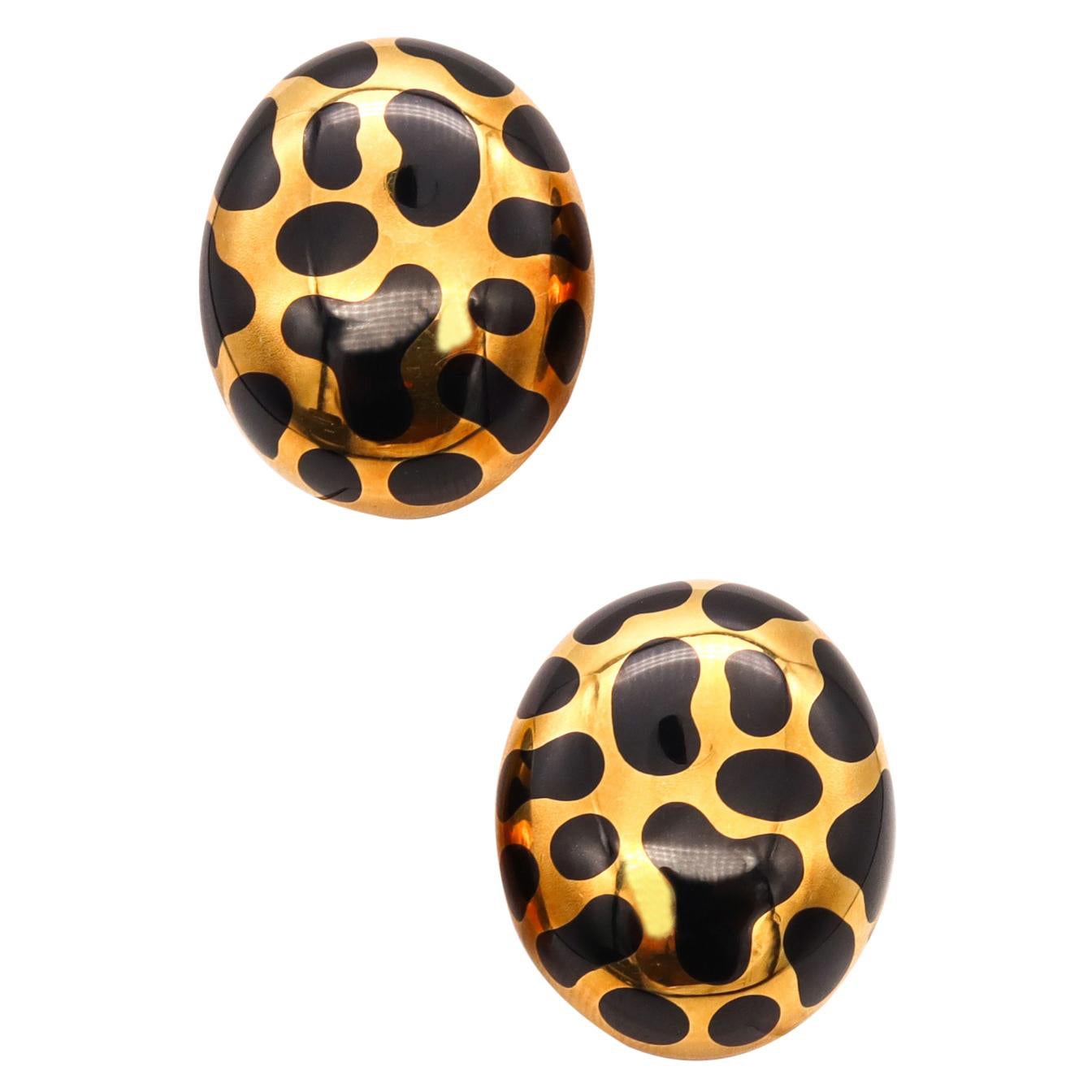 Angela Cummings Allure Clips-On Earrings In 18Kt Gold With Black Jade Inlaid For Sale