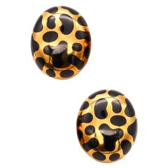 Boucles d'oreilles Angela Black Clips-On en or 18Kt avec incrustation de jade noir