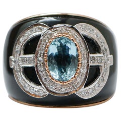 Anello con acquamarina, onice, diamanti, oro rosa 14 carati.