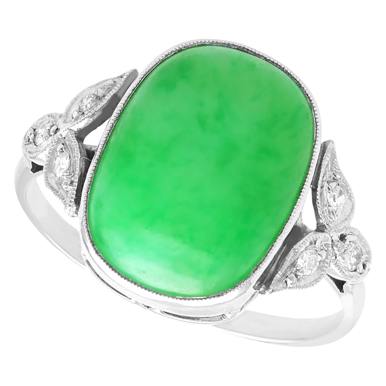 9.00Ct Jadeite and Diamond 18k White Gold Dress Ring Circa 1930