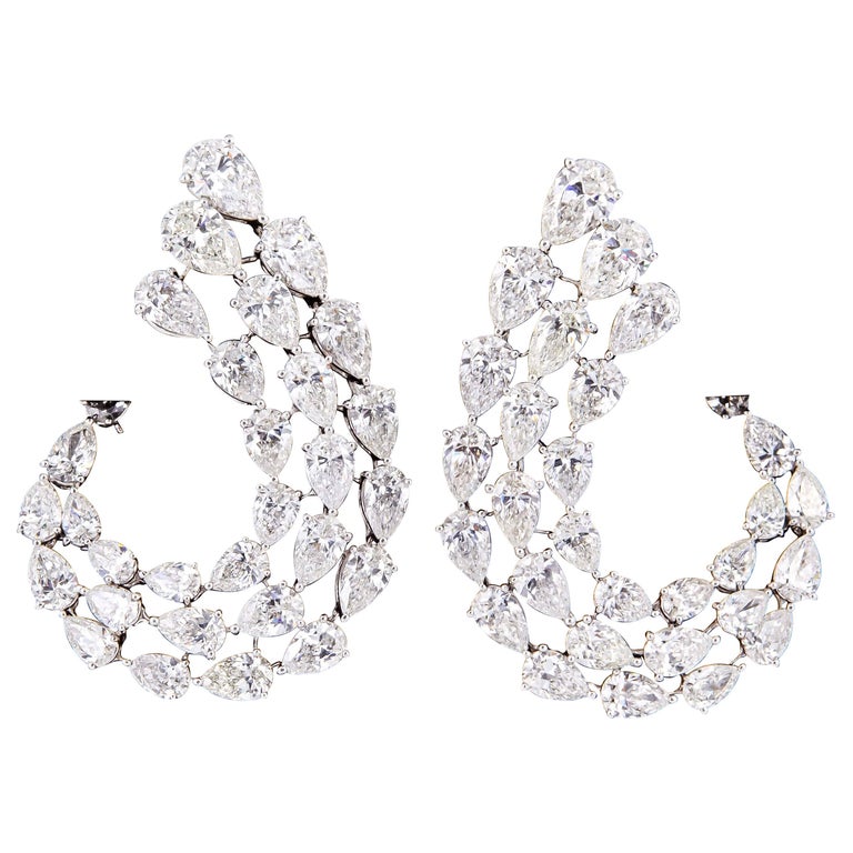 Diamond Scene Stunning Pear Shaped Diamond Gold Swirl Earrings For Sale