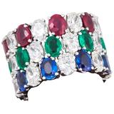 Set of Oval Sapphire Ruby Emerald Diamond Eternity Band Rings