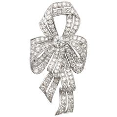 1930s Diamond Platinum Naturalistic Bow Pin 4