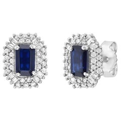 Used Blue Sapphire and Diamond Double Halo Stud Earrings