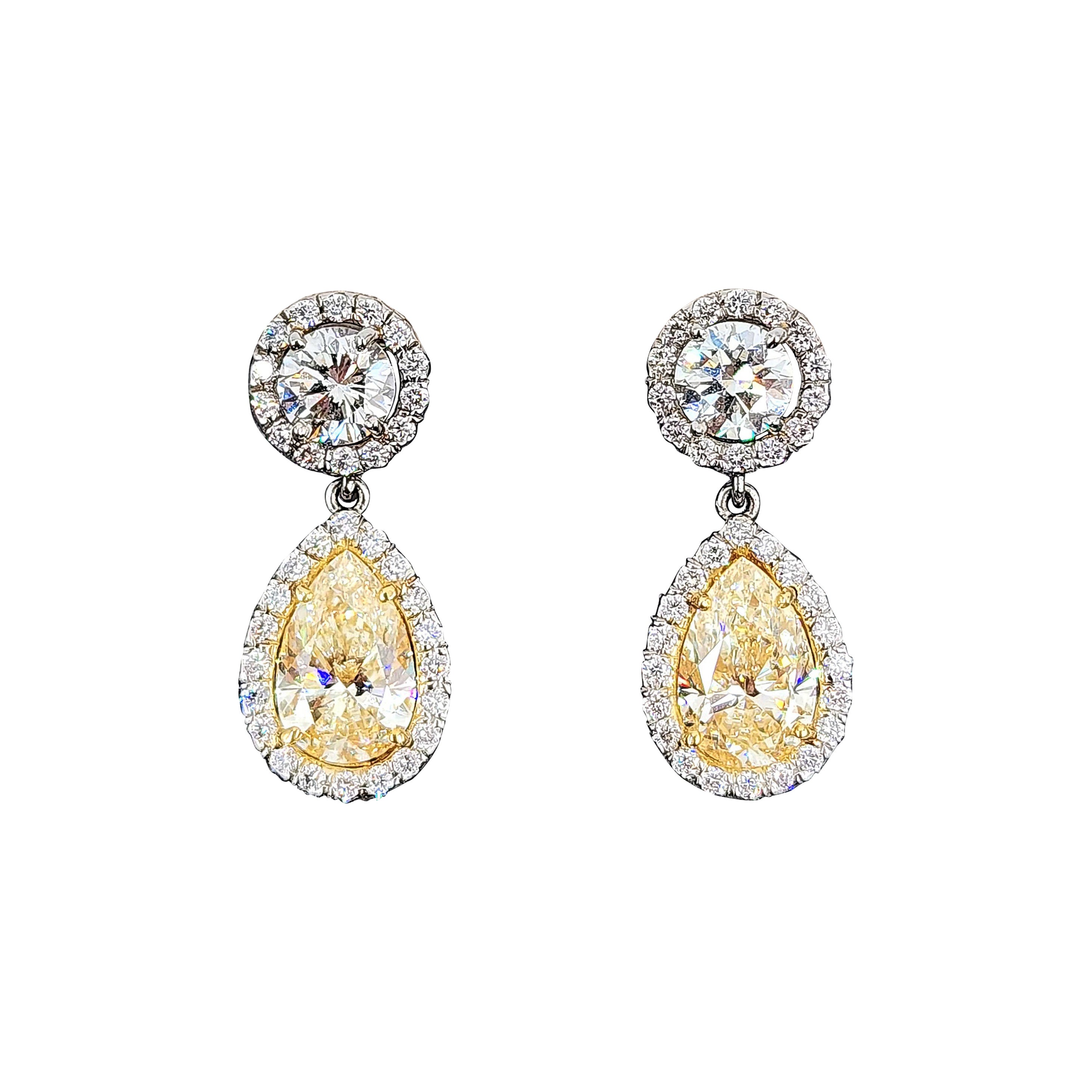 4.93 ct Natural Yellow & Diamond Dangle Earrings For Sale
