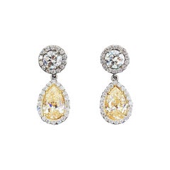 4.93 ct Natural Yellow & Diamond Dangle Earrings