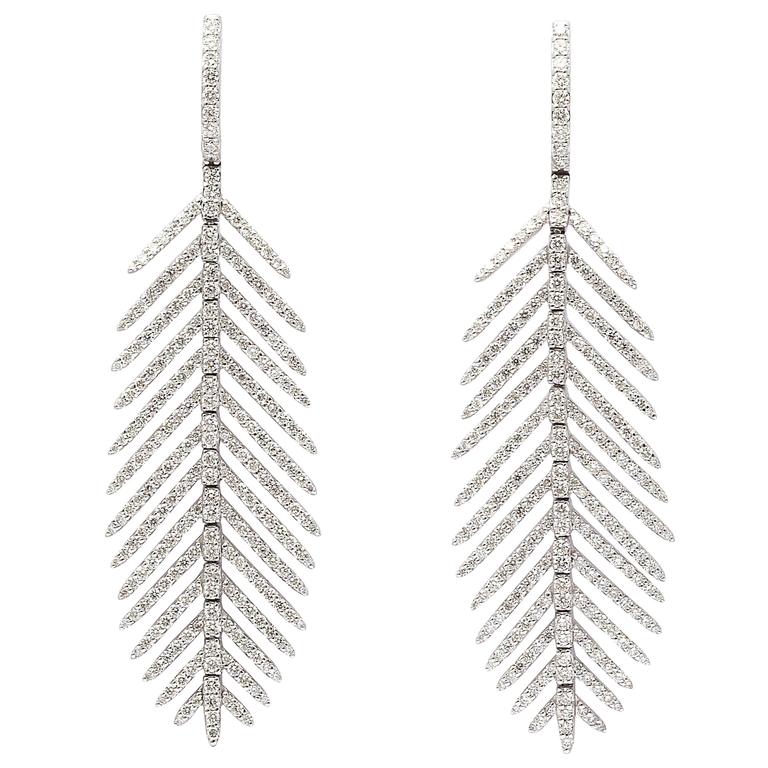 Diamond Gold Feather Earrings For At 1stdibs Diamond Gold Feather Earrings For