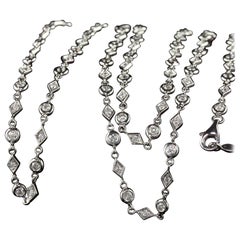 Estate 18K White Gold Italian Diamond Chain By The Yard Necklace - 35 inches