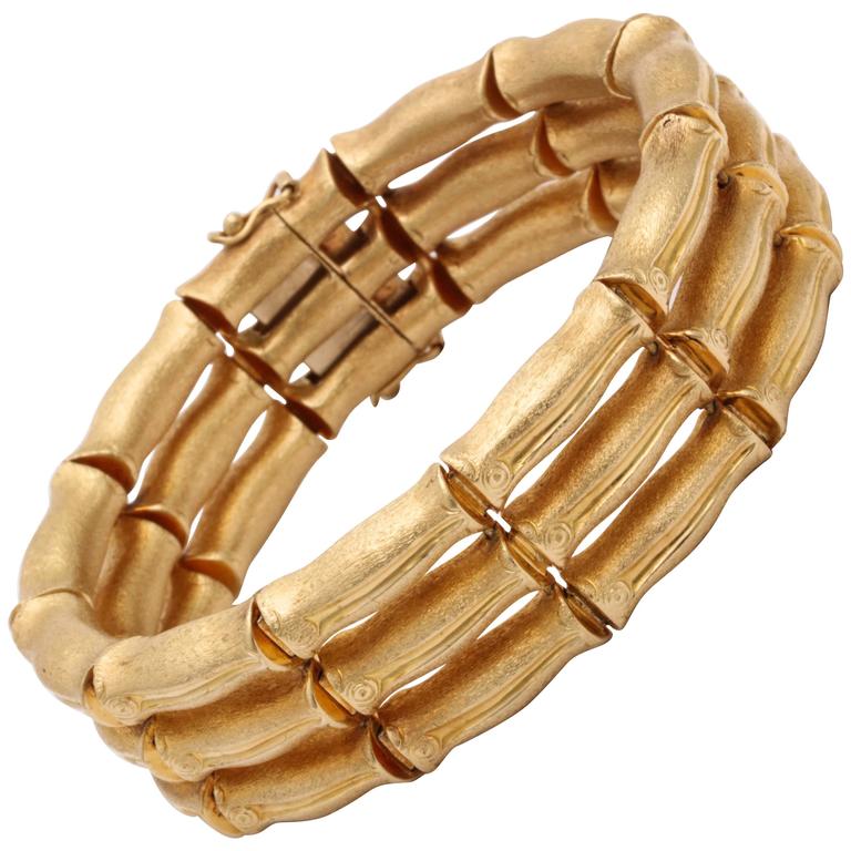 Classic brushed finish Gold Bamboo Bracelet For Sale at 1stdibs