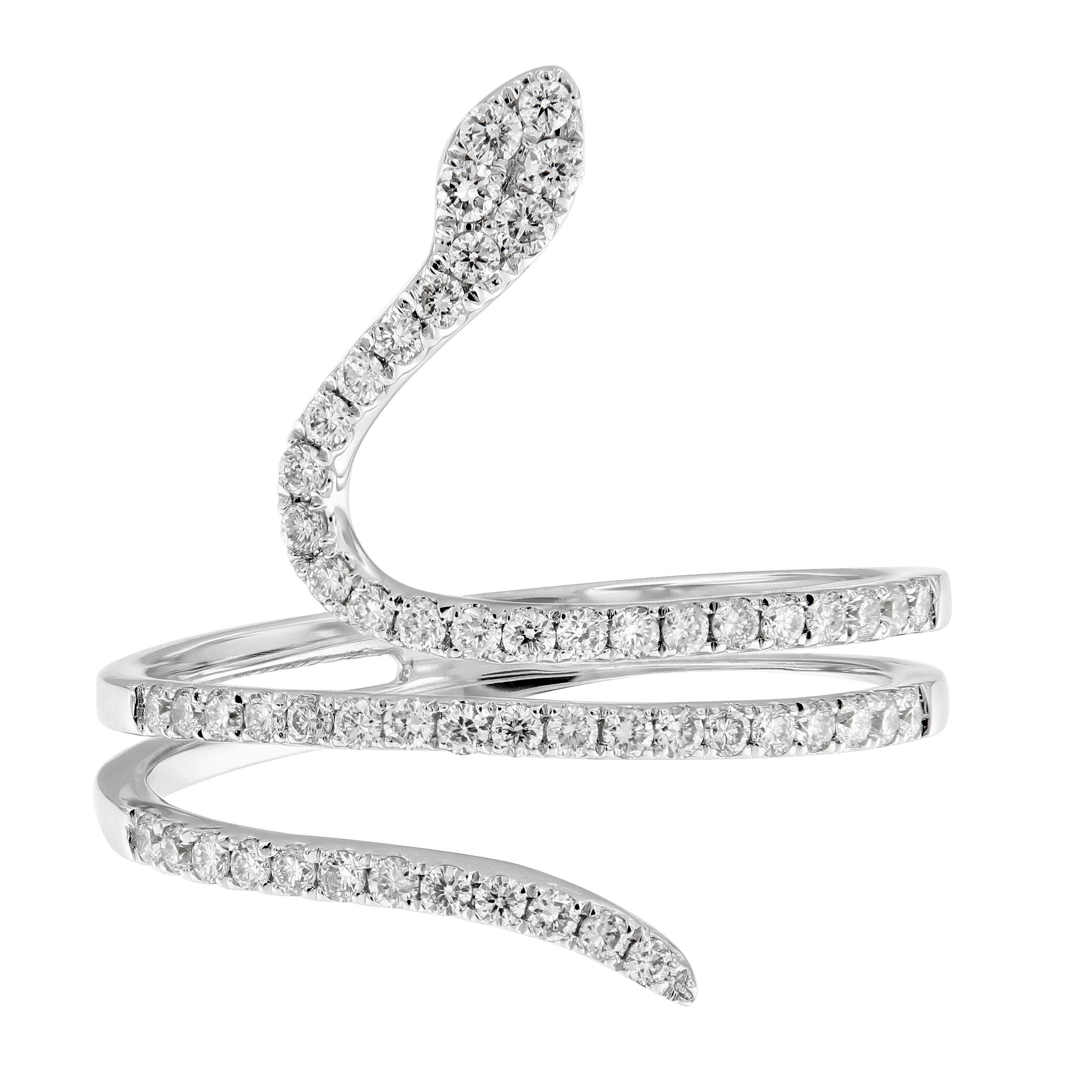 Or blanc 18 carats et diamants 0,39 carattw  Anneau du serpent en vente