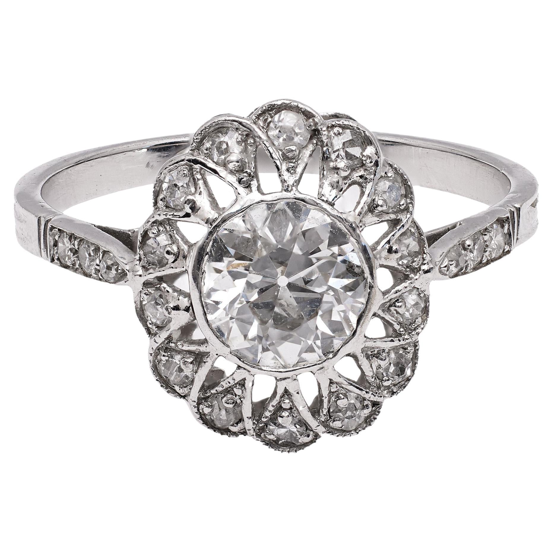 Belle Époque Diamond Platinum Ring For Sale