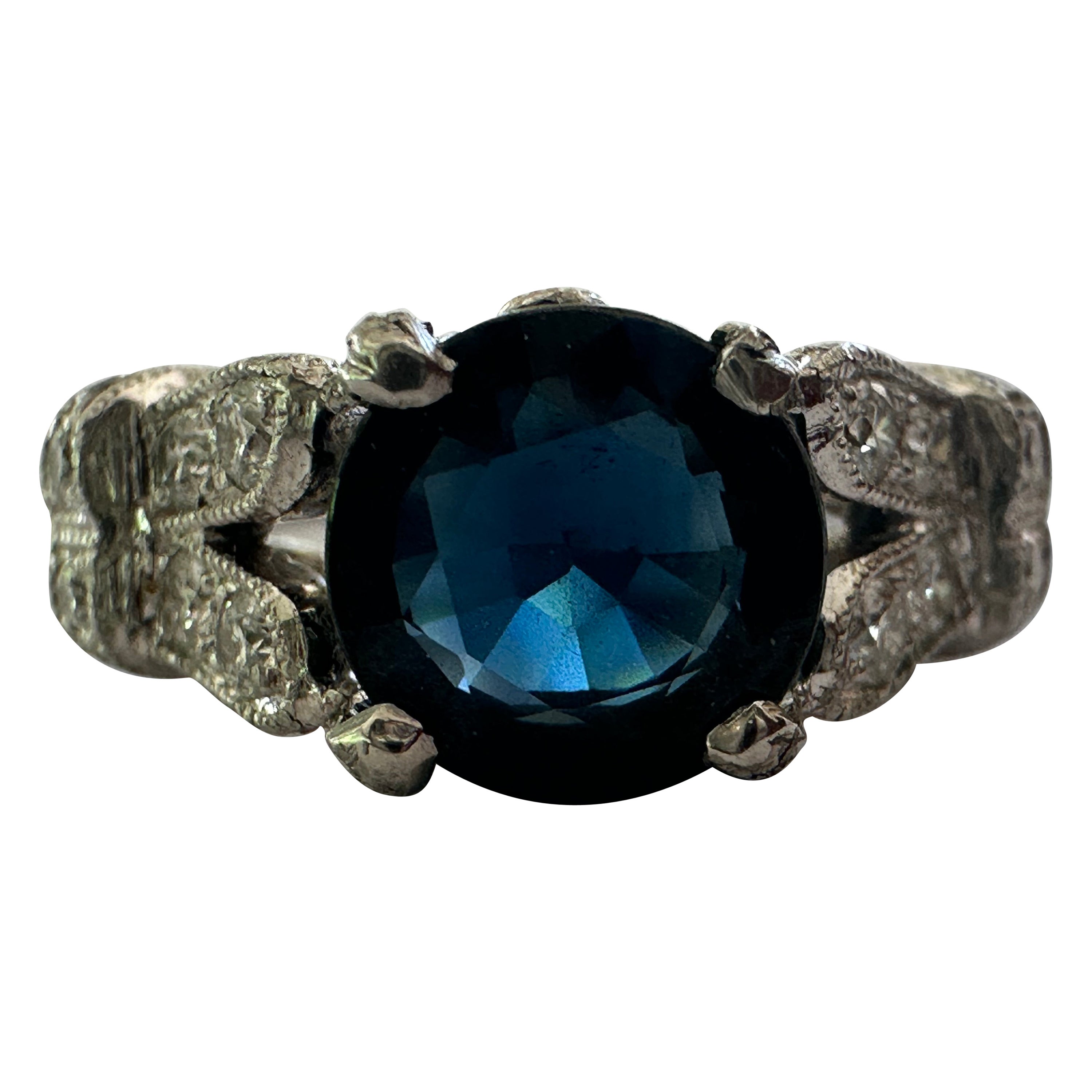 Estate Natural Blue Sapphire and Diamond Engagement Ring