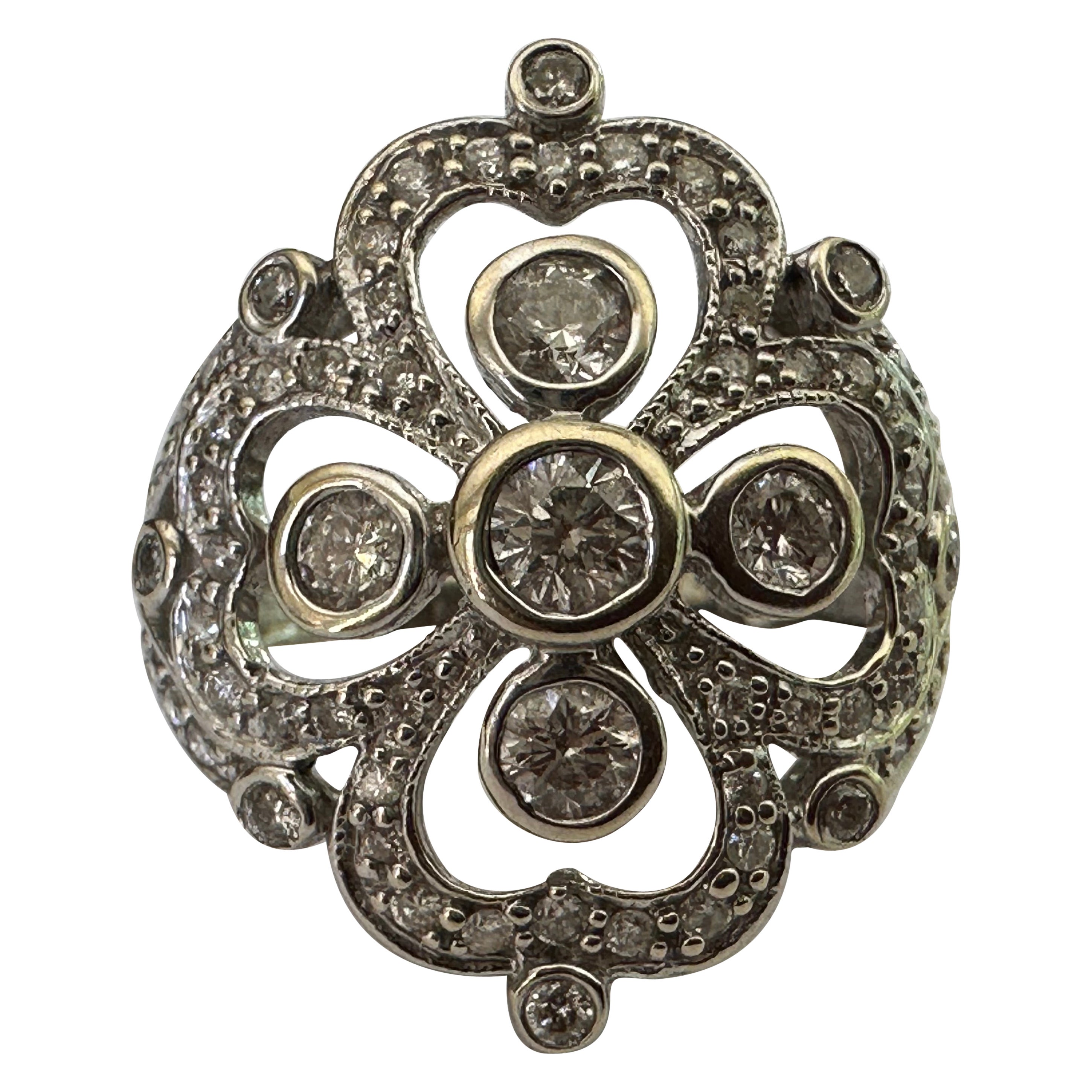 Four Leaf Clover Diamond Cocktail Ring For Sale