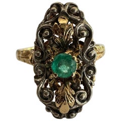 Bague bicolore géorgienne ancienne émeraude verte