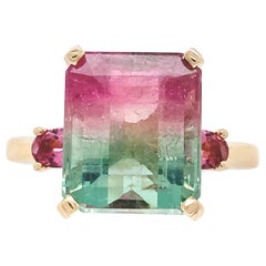 Bague en or jaune 14 carats avec tourmaline melon bicolore de 6,71 carats