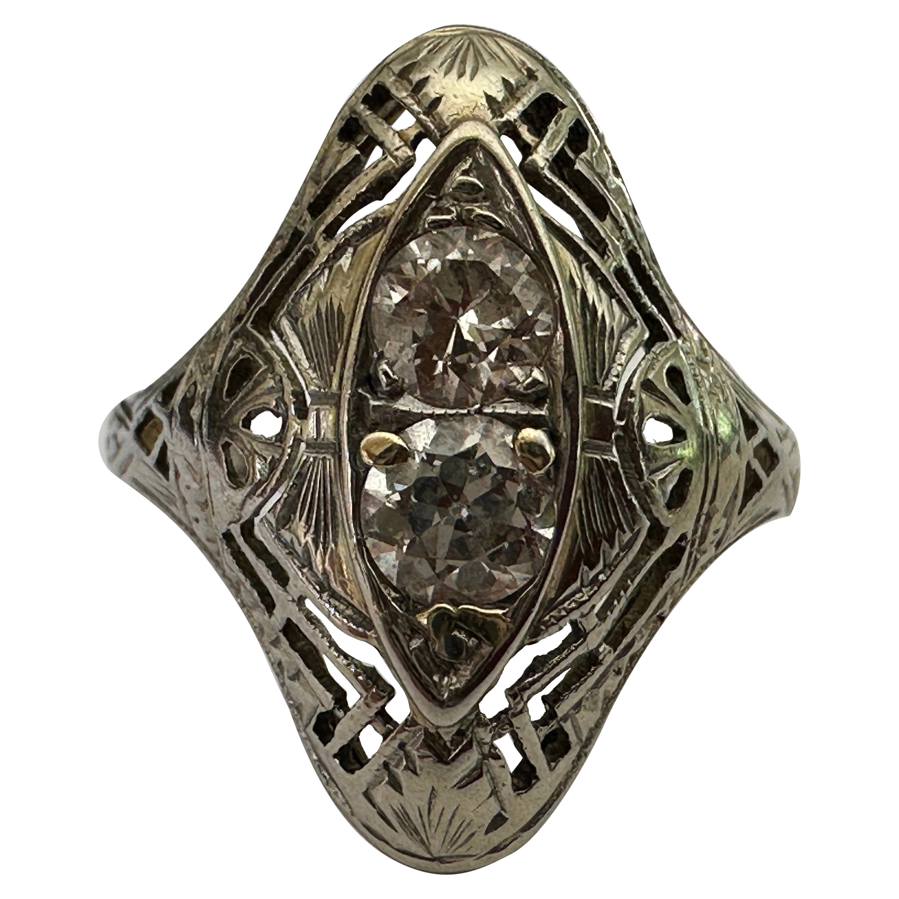 Art Deco Diamond and Filigree Dinner Ring