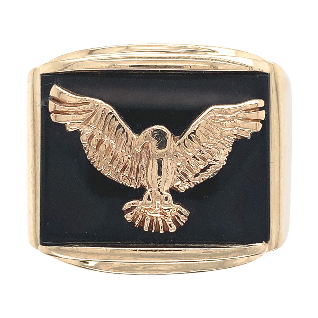 14K Yellow Gold Men's Black Onyx Ring with Eagle For Sale