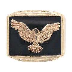 Vintage 14K Yellow Gold Men's Black Onyx Ring with Eagle
