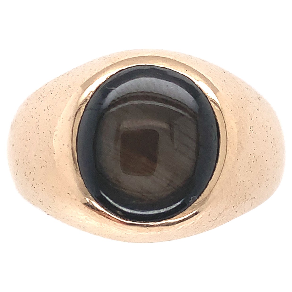  Bague pour homme en or jaune 18K, saphir étoilé noir en vente