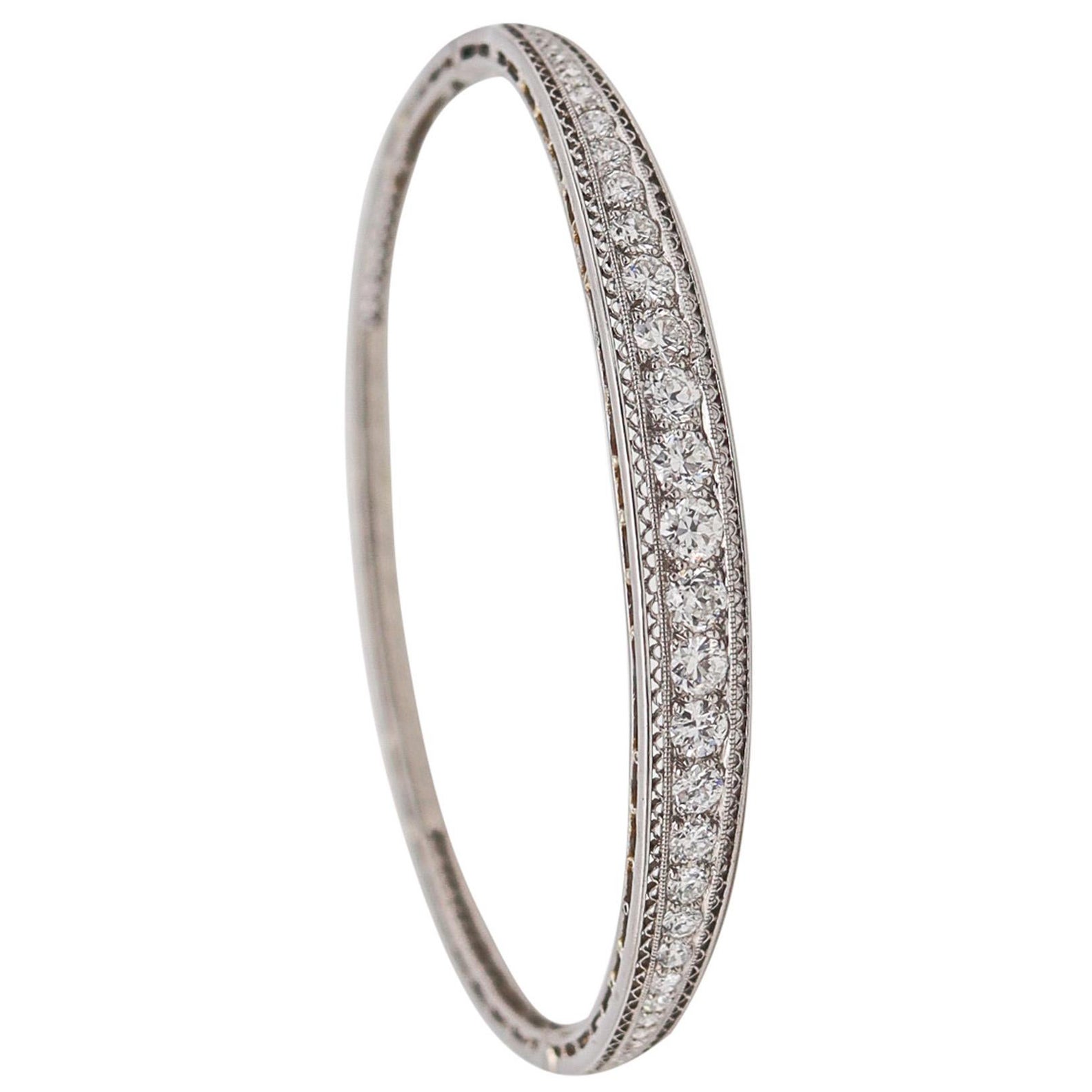 Marcus & Co. 1910 Edwardian Bangle Bracelet In Platinum With 3.16 Ctw In Diamond For Sale