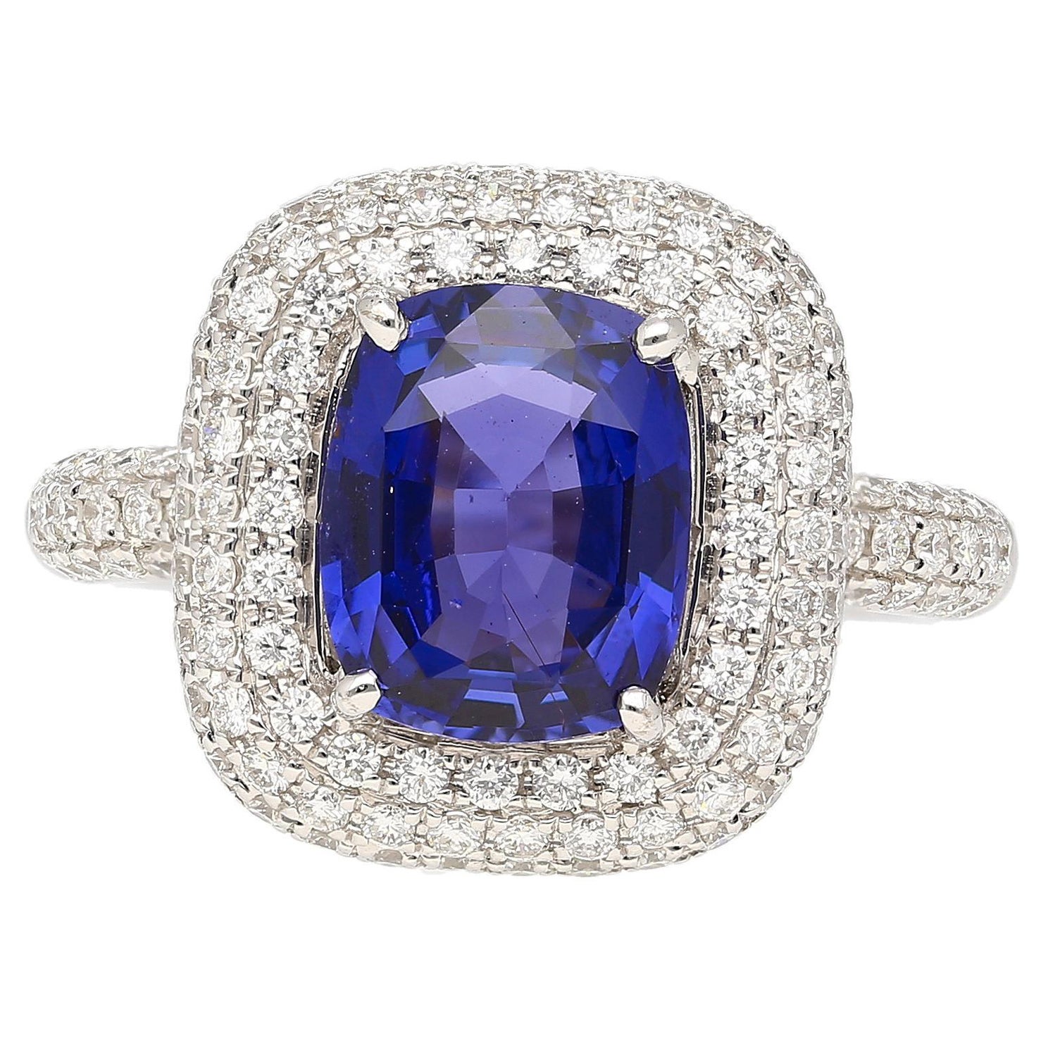 GIA Certified No Heat Color Change 3.25 Carat Violet-Blue Sapphire Ring For Sale