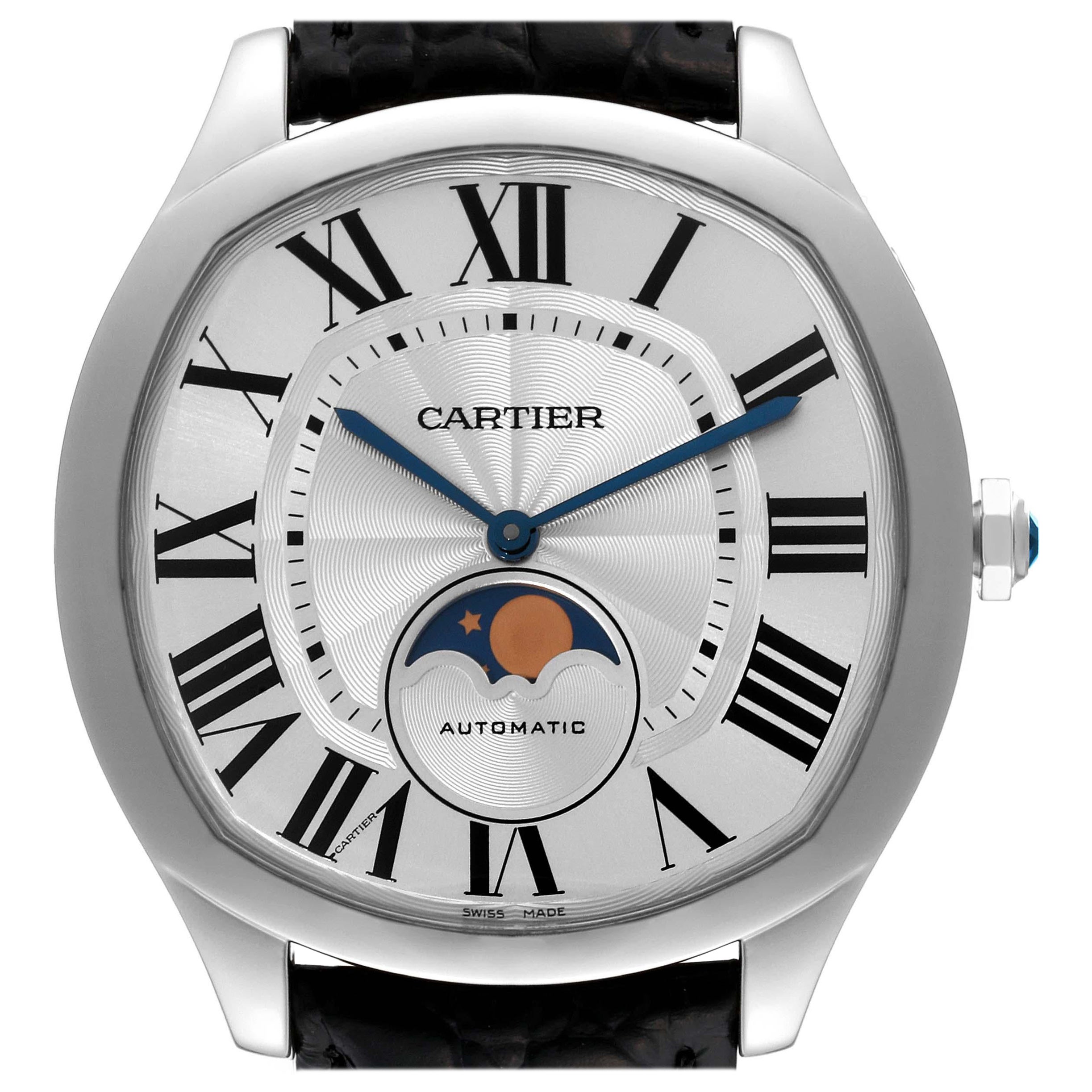 Cartier Drive Silver Dial Moonphase Steel Mens Watch WSNM0008 Papers For Sale