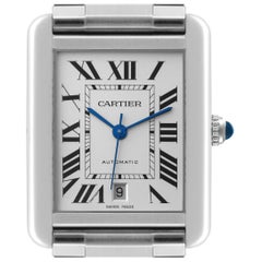 Cartier Montre Tank Solo XL automatique en acier pour hommes avec cadran argenté W5200028