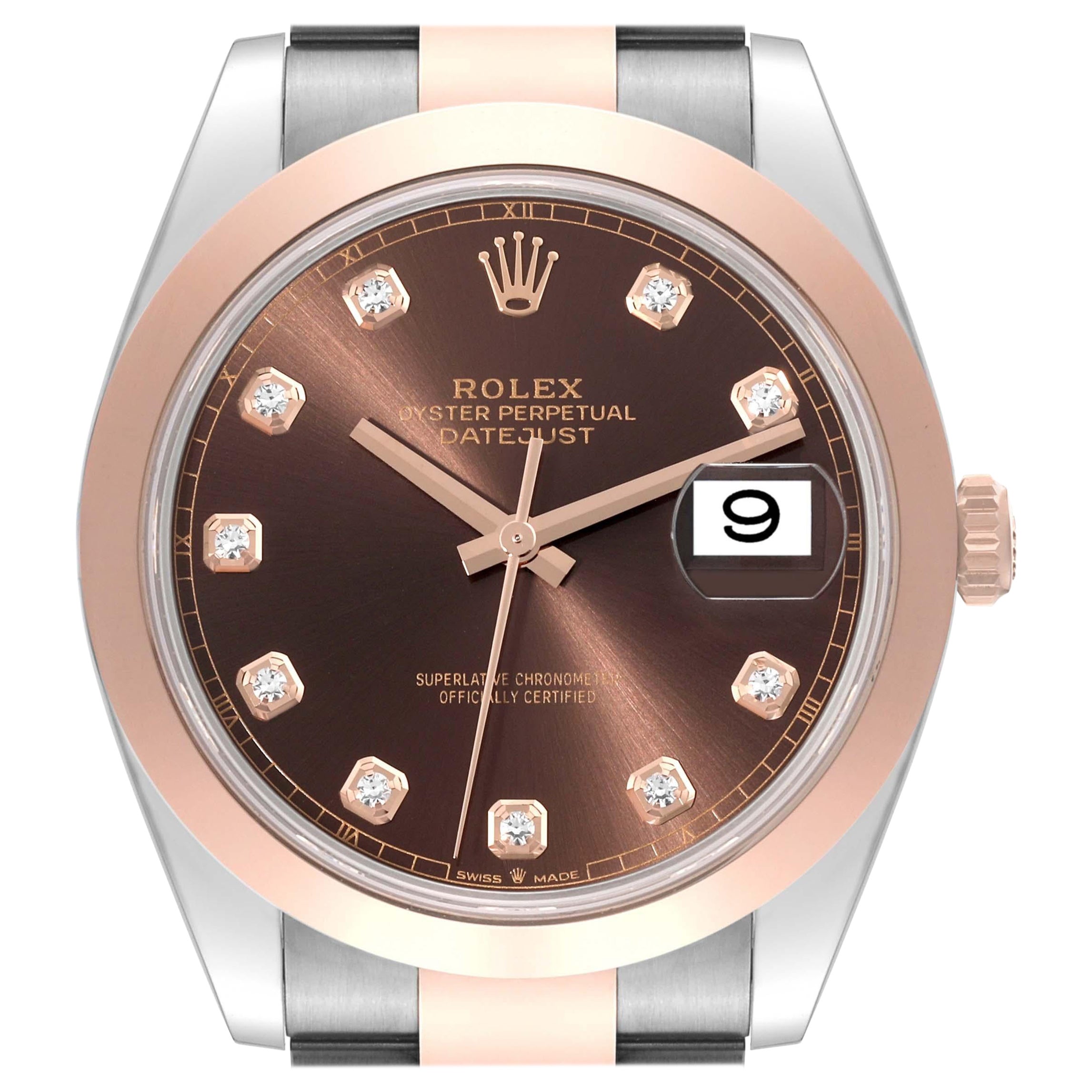 Rolex Datejust 41 Steel Rose Gold Brown Diamond Dial Mens Watch 126301 Unworn