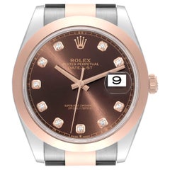 Rolex Datejust 41 Steel Rose Gold Brown Diamond Dial Mens Watch 126301 Unworn