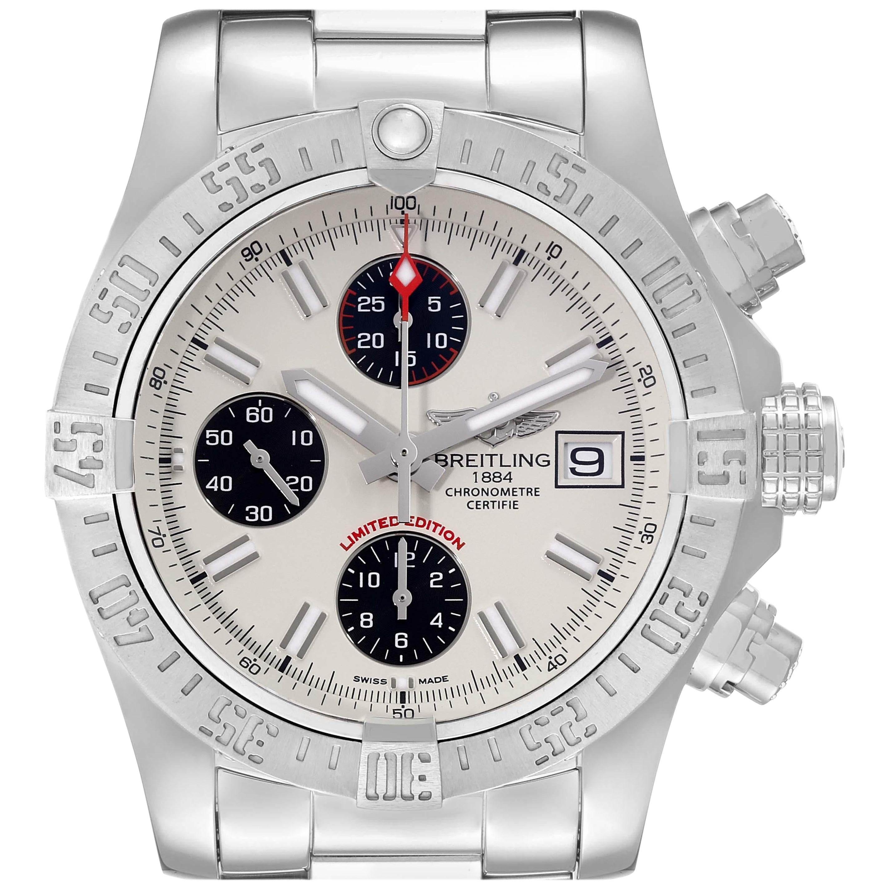 Breitling Avenger II White Dial Steel Mens Watch A13381 Box Card For Sale