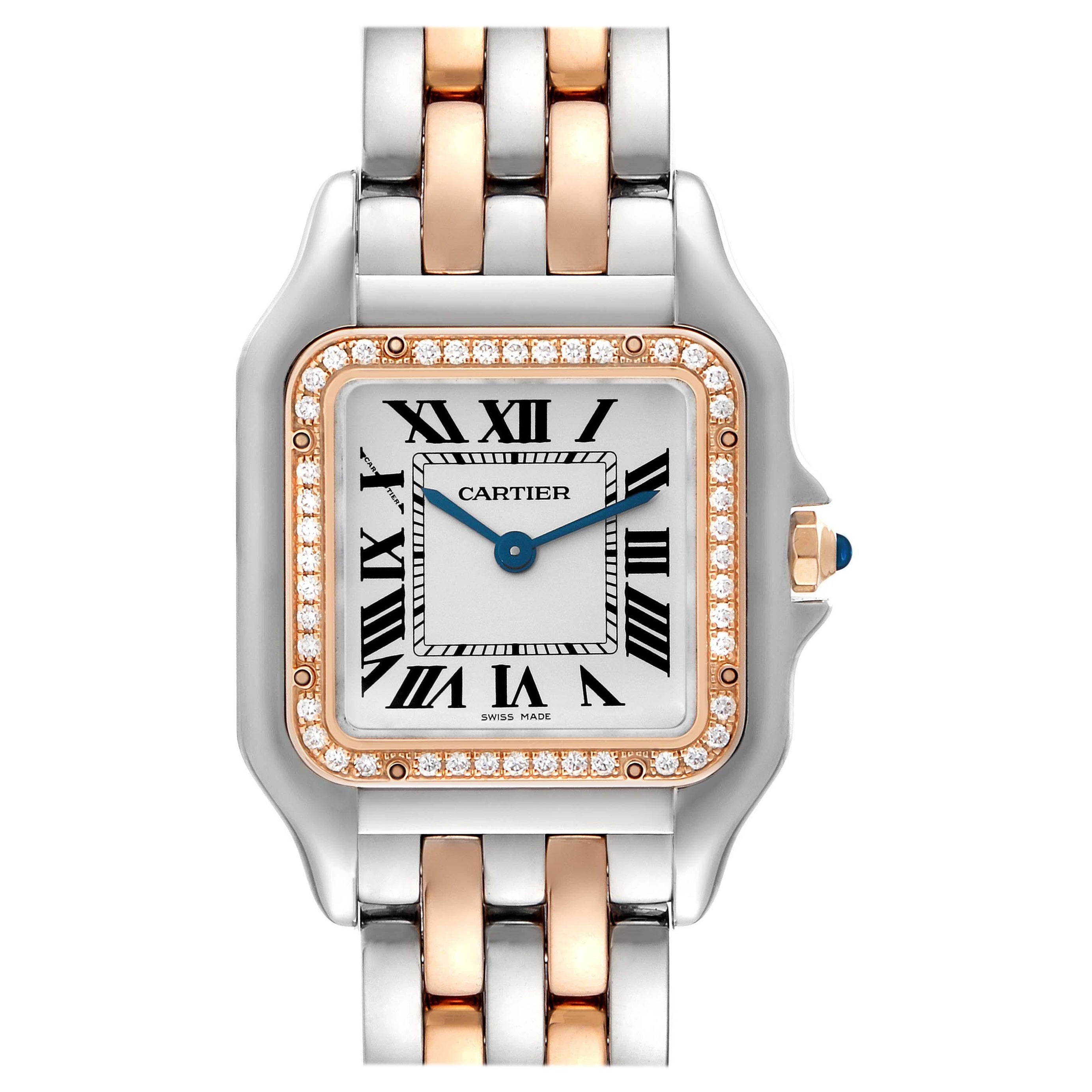 Cartier Panthere Medium Steel Rose Gold Diamond Ladies Watch W3PN0007 Box Card For Sale