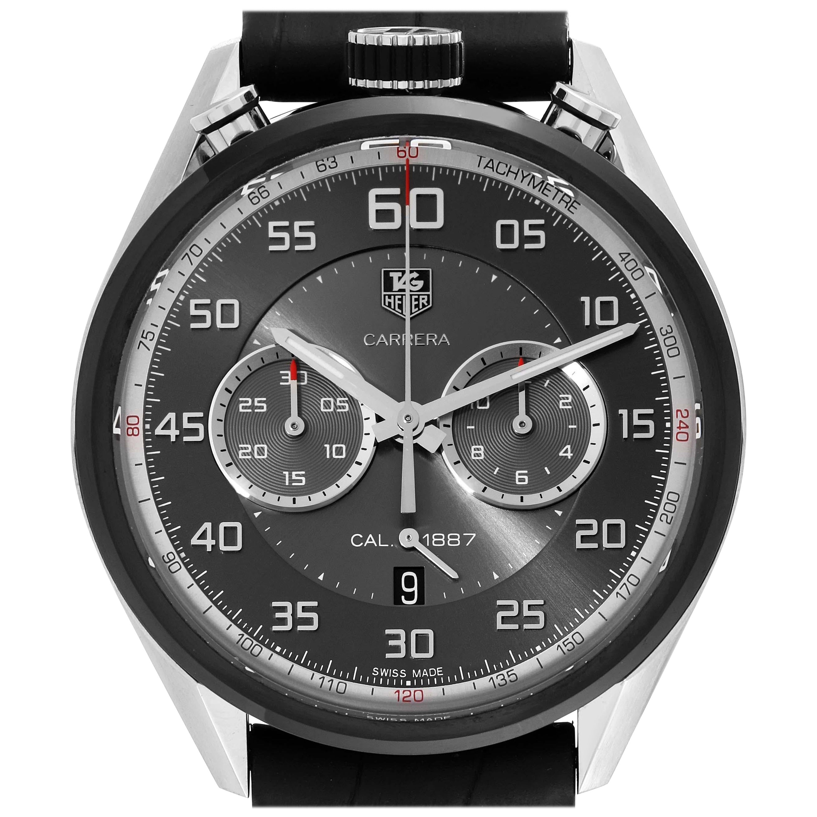 Tag Heuer Carrera Chronograph Gray Dial Steel PVD Mens Watch CAR2C12 Box Card For Sale