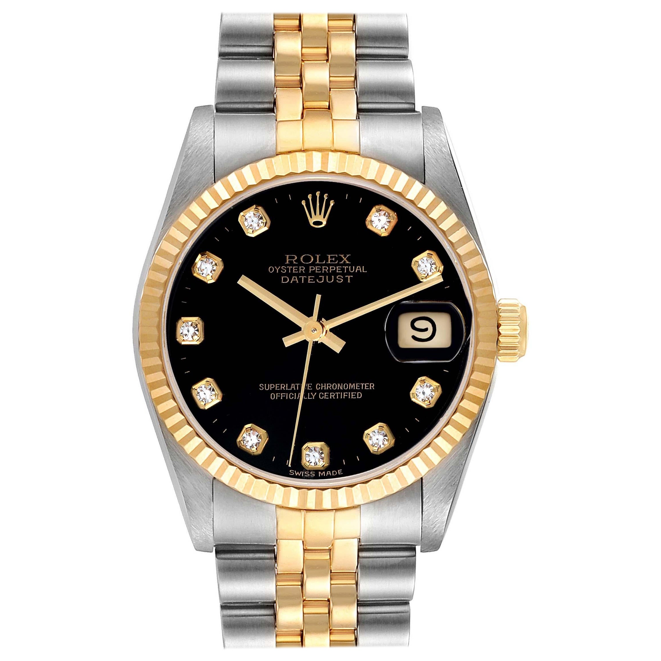 Rolex Datejust Midsize Diamond Steel Yellow Gold Ladies Watch 68273 Box Papers