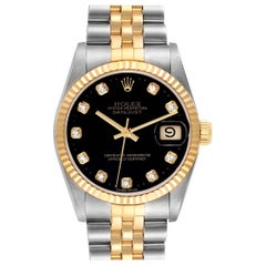 Vintage Rolex Datejust Midsize Diamond Steel Yellow Gold Ladies Watch 68273 Box Papers