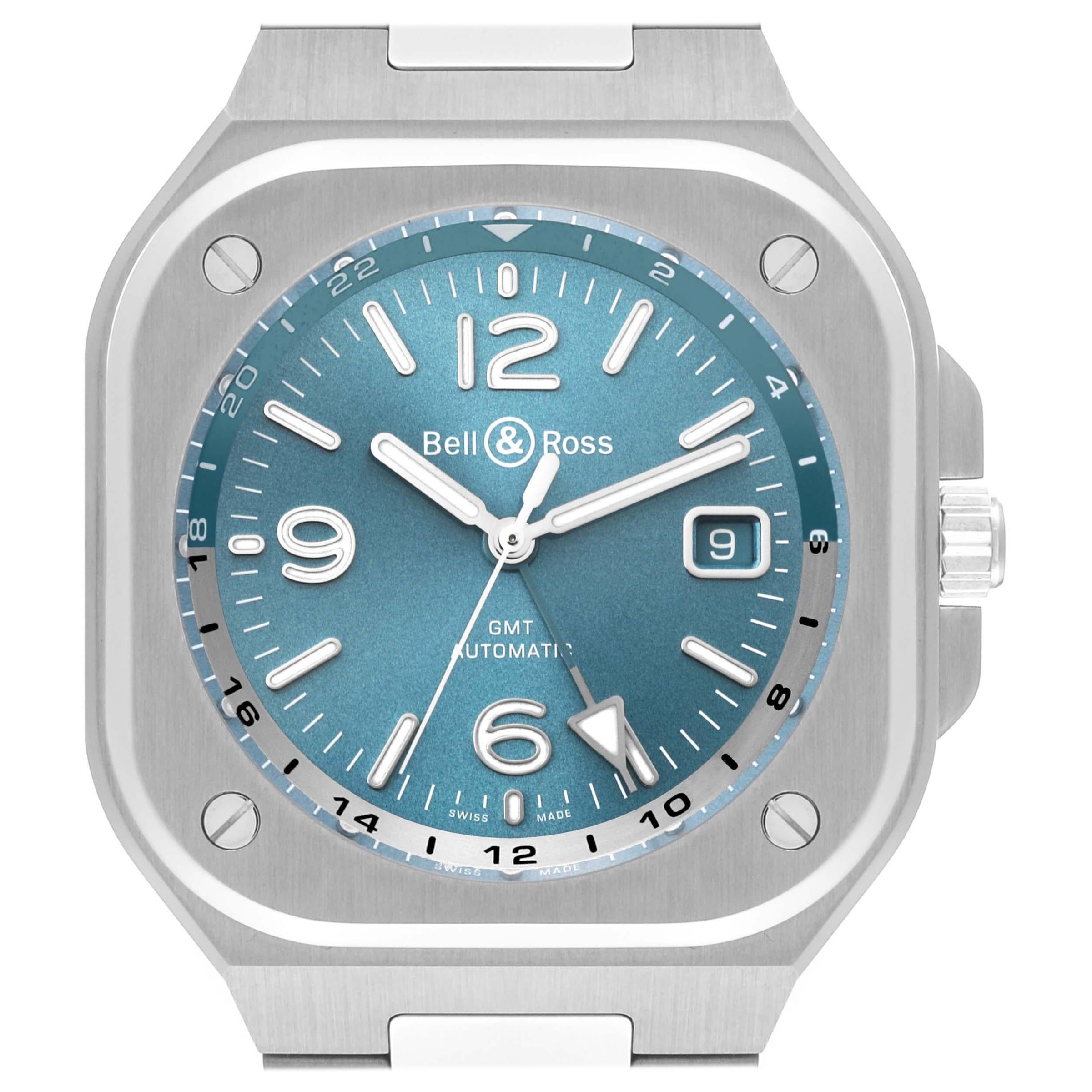 Bell & Ross GMT Sky Blue Steel Mens Watch BR05 Unworn