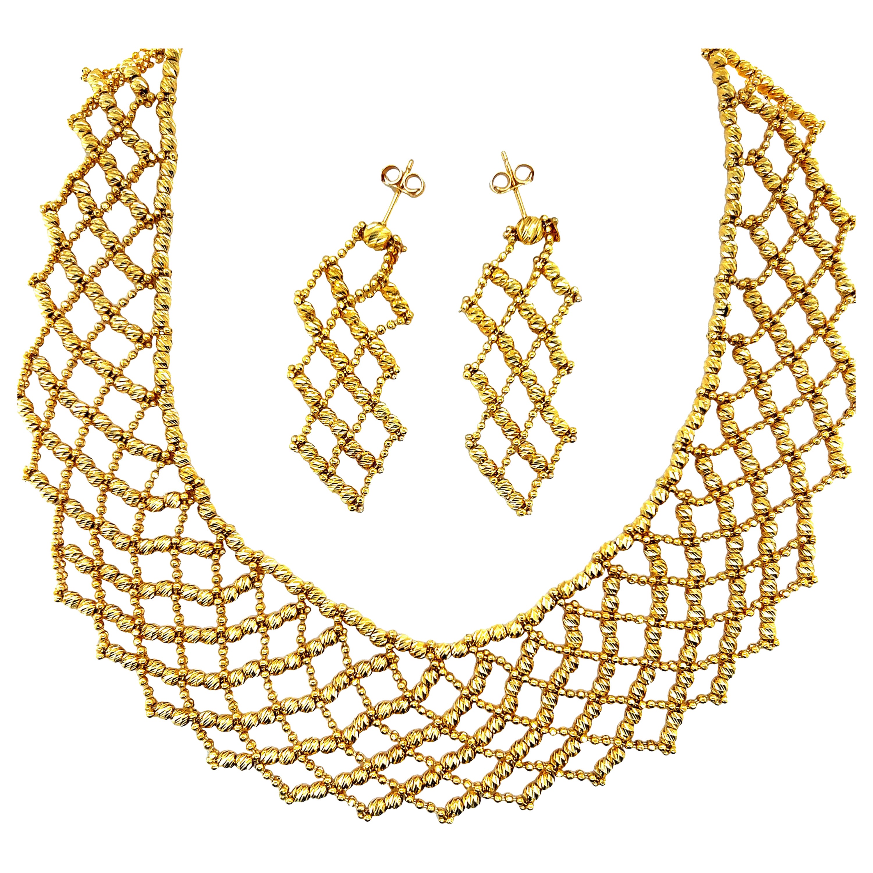 Set aus 14 Karat italienischem Gold-Halskette-Ohrringen