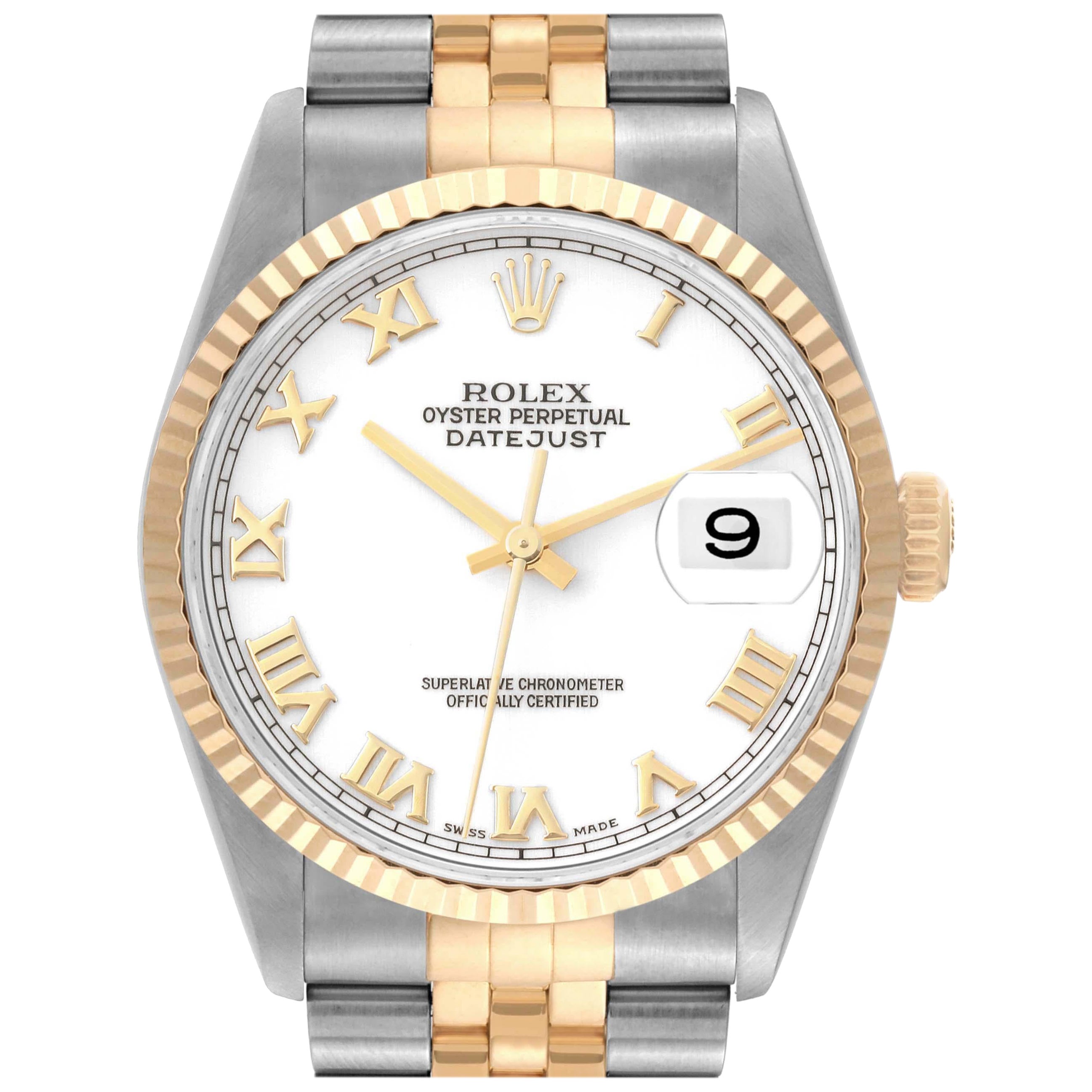 Rolex Datejust Steel Yellow Gold White Dial Mens Watch 16233 For Sale