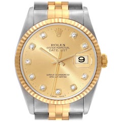 Used Rolex Datejust Diamond Dial Steel Yellow Gold Mens Watch 16233 Box Papers