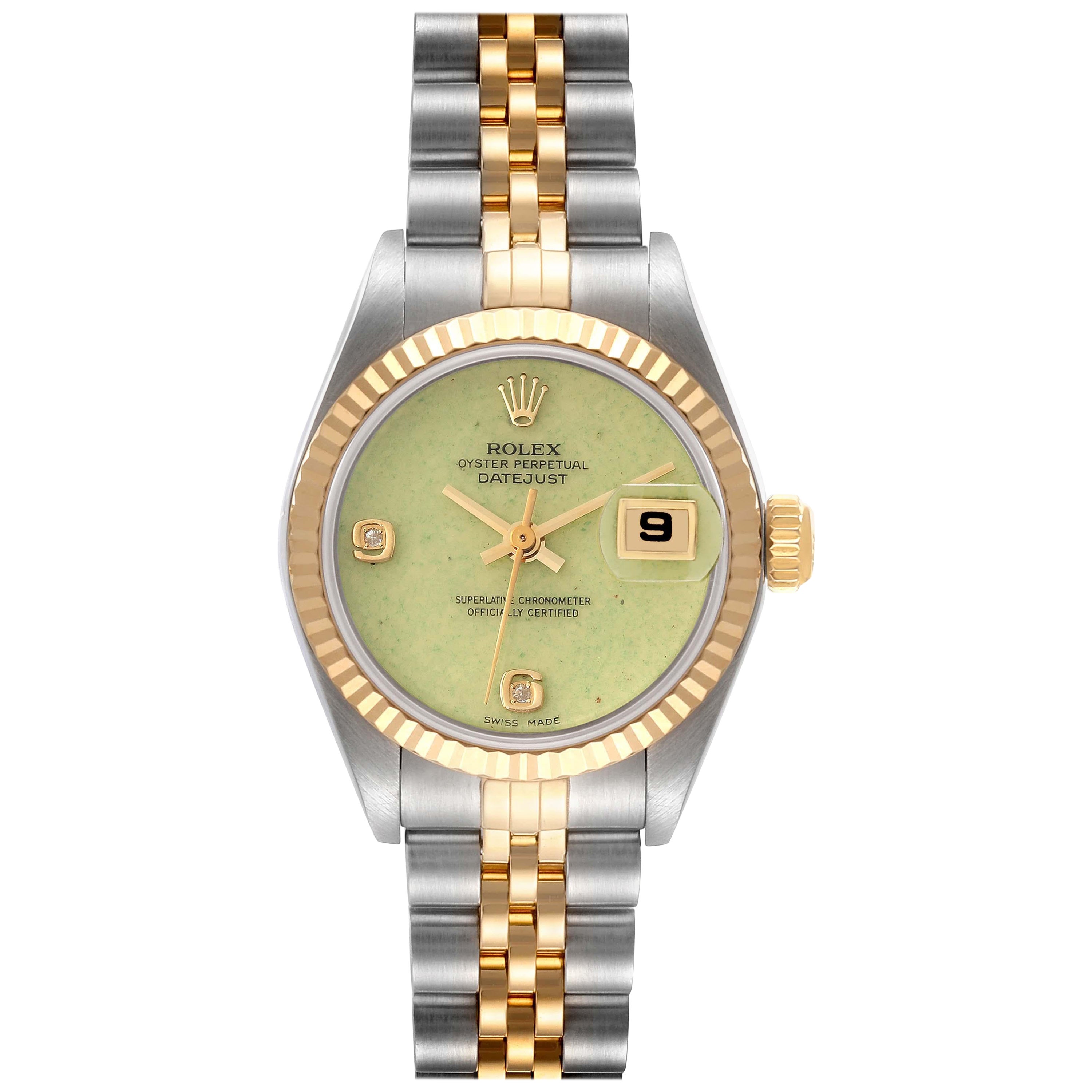 Rolex Datejust Steel Yellow Gold Green Jadeite Diamond Ladies Watch 79173 For Sale