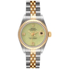 Rolex Datejust Steel Yellow Gold Green Jadeite Diamond Ladies Watch 79173