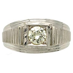 Antique Art Deco Gents 14 Karat White Gold 0.50 Brilliant Cut Diamond Ring