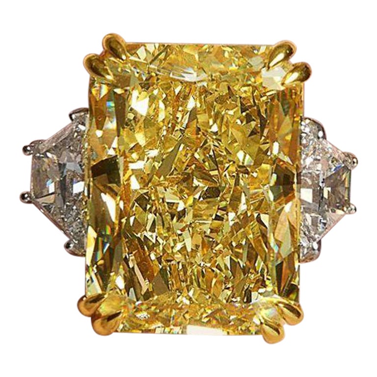 GIA Certified 15.80 Carat Fancy Yellow Diamond Solitaire Engagement Ring  For Sale