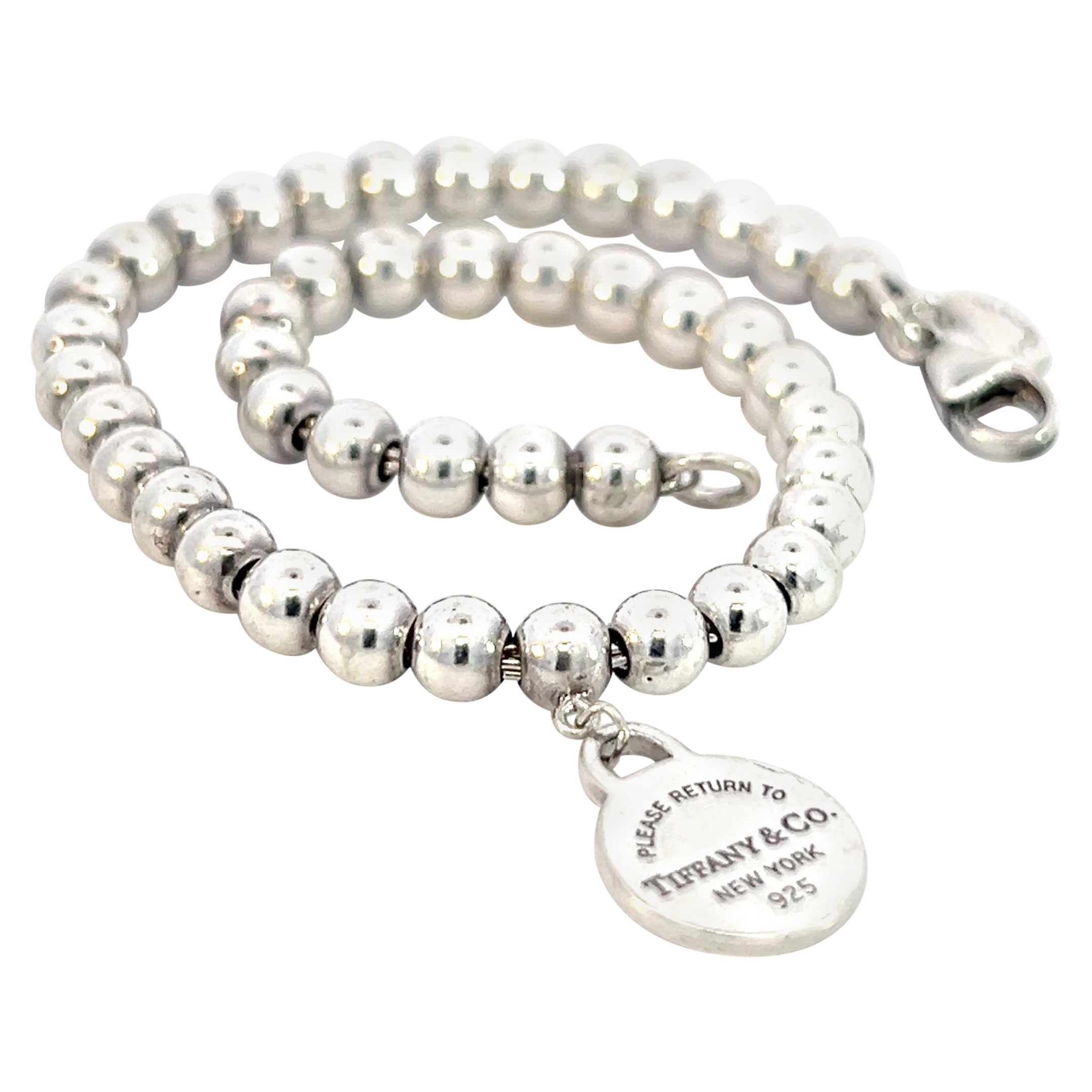 Tiffany & Co Estate Ball Bracelet 7" Sterling Silver 4 mm For Sale