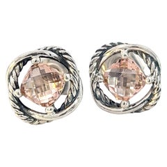 Retro David Yurman Authentic Estate Morganite Infinity Earrings 14k Gold Silver